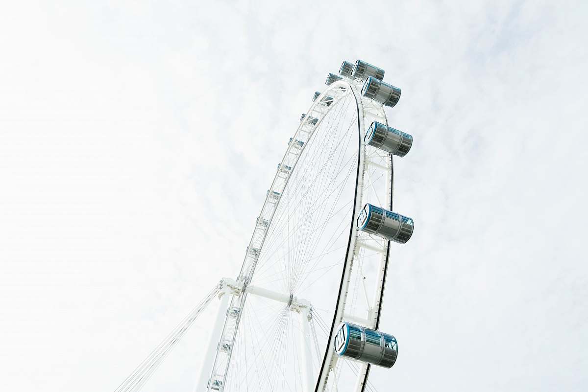 amusement park low angle photography of ferris wheel under white sky leisure activities